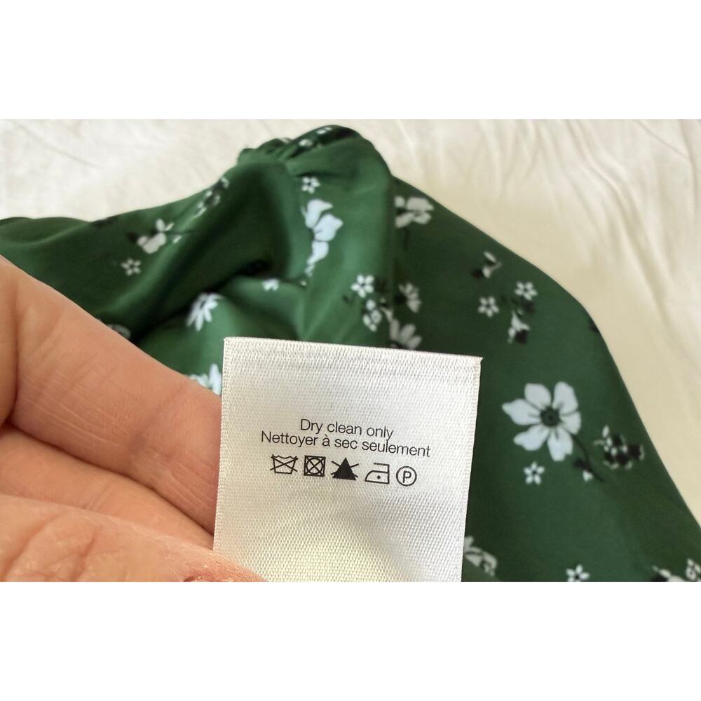 Veronica Beard | SZ 2 | Ashlynn Floral Silk Blouse Green White Button Front - Picture 11 of 11